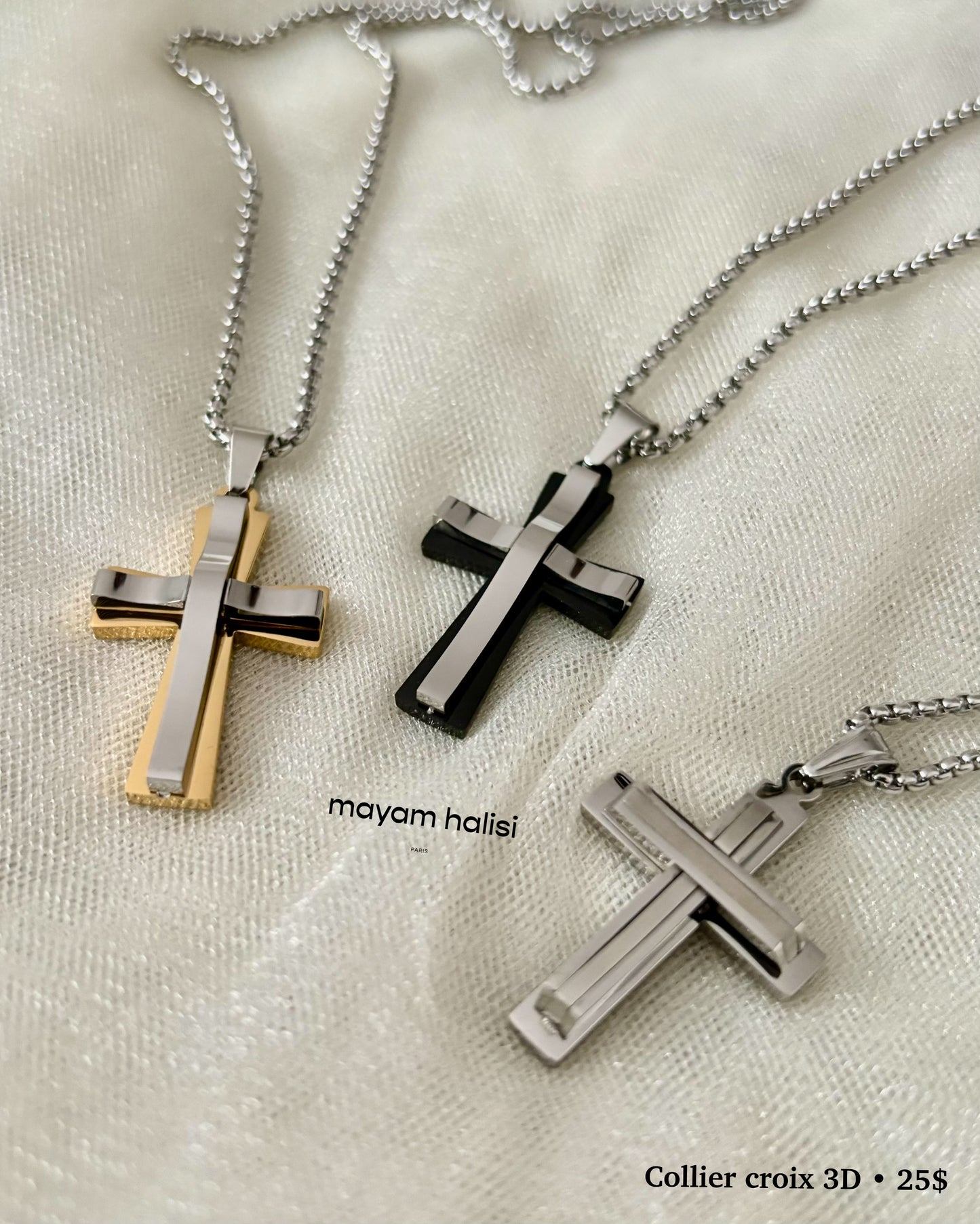 Collier croix 3D