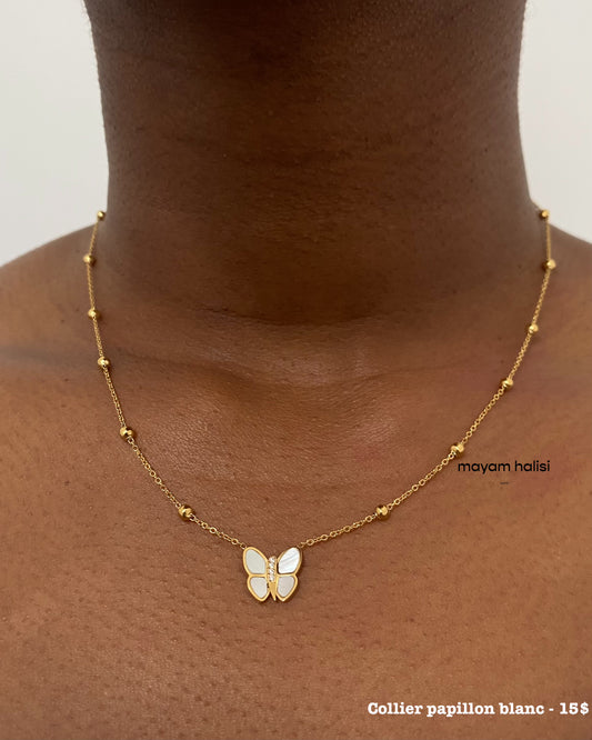 Collier papillon blanc